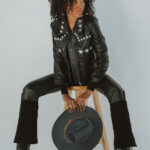 Black Women Punk Silver Spiked Studded Biker Leather Jacket