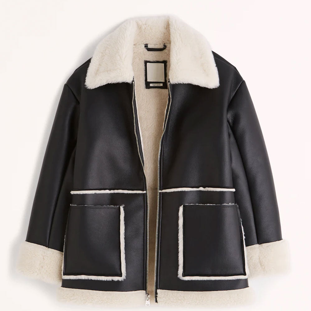 2-14.jpg Black Women B3 RAF Aviator Brown Flight Shearling Leather Jacket - Image 1