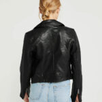 Women black  Biker Leather Jacket - Image 2