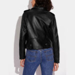 Women Black Biker sheepskin leather Jacket - Image 2