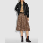 Women Black  Shearling Aviator Leather Bomber Jacket - Image 2
