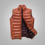 Brown Mens Shearling Bubble Leather Down Vest - Image 3
