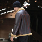 Mens Brown B3 Shearling Leather Bomber Sheepskin Jacket Coat - Image 2