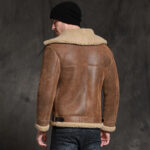 Mens Brown Short Sheepskin Fur Shearling Leather Jacket Coat - Image 2