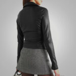 Women's Black Slim Fit Smooth Sleeves Leather Shirt - Image 2