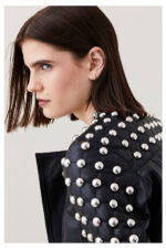 Black Women Style Silver Spiked Studded Leather Jacket - Image 2