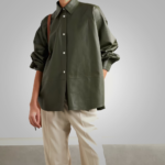 New Women's Green Soft Smart Collar Leather Shirt - Image 2