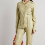Women's Khaki Smooth Simple Button Closure Leather Shirt - Image 2