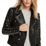 Black Women Spiked Studded Leather Motorcycle Jacket
