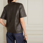 Women's Half sleeves Smooth soft choclate colour Leather Shirt - Image 2