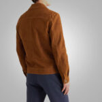Mens Brown Suede Sheep Skin Leather Trucker Jacket - Image 2
