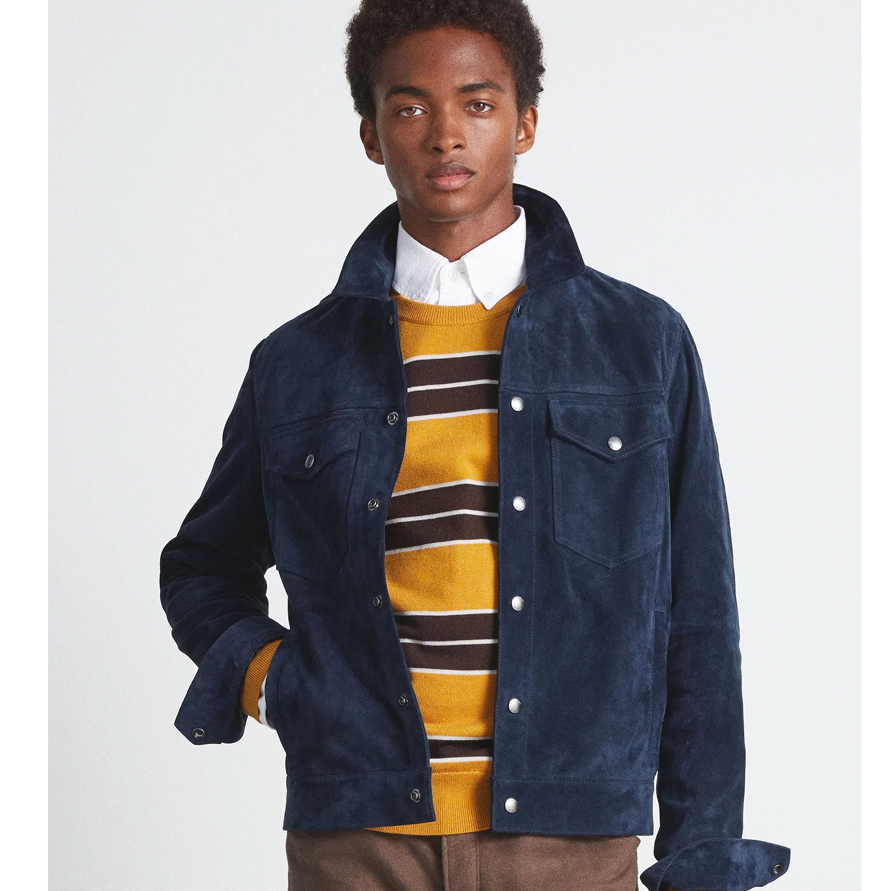 2_4aa5749f-e2f4-43ac-8530-6af84d47ed0e.jpg Blue Men’s Suede Leather Biker Shirt Jeans Jacket - Image 1