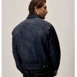 Men's Blue Suede Leather Jacket Shirt Jeans Style - Image 2