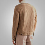 Mens Shearling Lined Leather Brown Trucker Jacket - Image 2