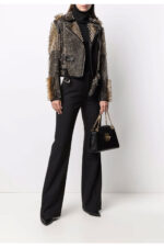Women Black Punk Silver Long Spiked Studded Leather Biker Jacket - Image 2