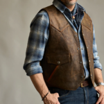 Brown Mens Western Cowboy Biker Leather Vest - Image 2