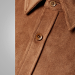 Women's Brown Smooth Simple Button Leather Blend Shirt - Image 2