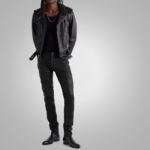 Men's  Fashion Black Cowhide Leather Biker Pant - Image 2