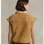 Women’s Sheepskin Brown Aviator Shearling Leather Vest - Image 2