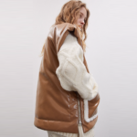 New Brown Women Sheepskin B3 Aviator Leather Vest - Image 2