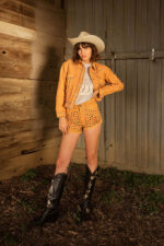 Women Brown Spiked Studded Style Silver Retro Motorcycle Leather Jacket - Image 2
