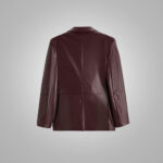 Mens Brown Long Sleeves Leather Blazer - Image 2