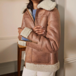 Women Brown Sheepskin Shearling Leather Aviator Jacket - Image 2