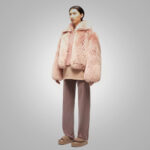 Womens Pink Shearling Short Fox Fur Leather Jacket - Image 3