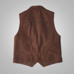 Men Brown Multi Pocket Style Leather Vest - Image 2