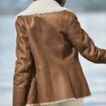 Women Camel Brown B3 Shearling Pilot Leather Aviator Jacket - Image 2