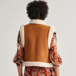 Women’s B3 Brown and white Shearling Leather Vest - Image 2