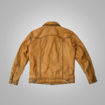 Mens Brown  Four Button Pockets Distressed Leather Jacket - Image 2