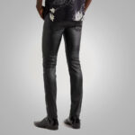 Mens Black Real Sheep Skin Fashion Leather Pant - Image 2