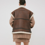 New Chocolate Brown Women Aviator Sheepskin  Leather Vest - Image 2