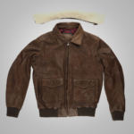 Mens Brown Waxed Sheepskin Aviator Leather Flight Jacket - Image 3