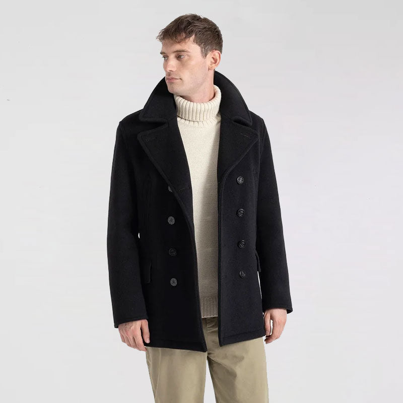 33_23560572-5129-466f-9f92-a688bc1424b8.jpg Men's Wool Black Navy Peacoat - Image 1