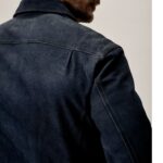 Men's Blue Suede Leather Jacket Shirt Jeans Style - Image 3