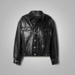 Women's Black Smooth Simple Button Closure Leather Blend Shirt