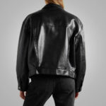 Women's Black Smooth Simple Button Closure Leather Blend Shirt - Image 2