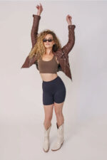 Brown Women Spiked Studded Style Silver Biker Leather Jacket - Image 3