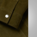 Men Olive Green Lambskin Leather Trucker Jacket - Image 3