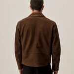 Men's  Brown Leather Suede Bomber Jeans Style Jacket - Image 2