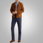 Mens Brown Suede Sheep Skin Leather Trucker Jacket - Image 3