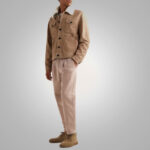 Mens Shearling Lined Leather Brown Trucker Jacket - Image 3