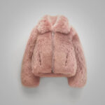 Womens Pink Shearling Short Fox Fur Leather Jacket - Image 2