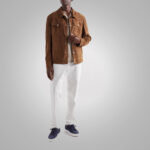 Mens Brown Lambskin Leather Trucker Jacket - Image 3