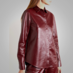 New Women's Buttery Soft Red Leather Shirt - Image 3