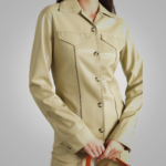 Women's Khaki Smooth Simple Button Closure Leather Shirt - Image 3