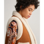 Women’s B3 Brown and white Shearling Leather Vest - Image 3