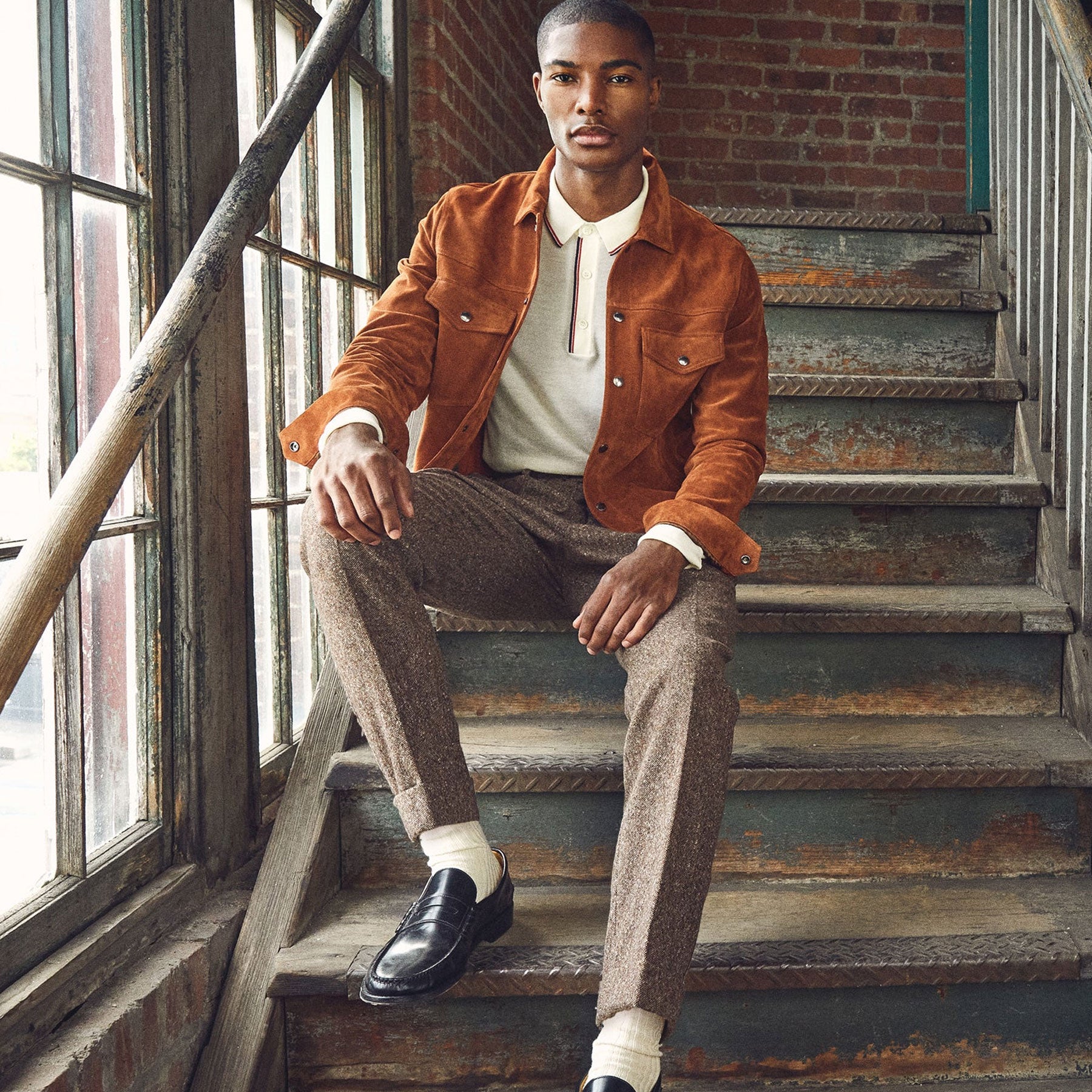 3_83692883-a672-4e52-94c7-ecfeb2803c98.jpg Men’s Burnt Orange Suede Leather Biker Jacket - Image 1